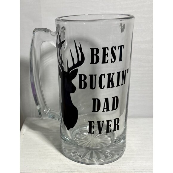 Glass Beer Mug Best Buckin Dad Ever 16oz Deer Silhouette Heavy - Picture 1 of 6